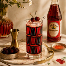 Load image into Gallery viewer, Black &amp; Red Retro Blocks Collins Highball Cocktail Glass
