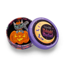 Load image into Gallery viewer, Erstwilder Midnight Mischief Cat O'Lantern Acrylic Brooch
