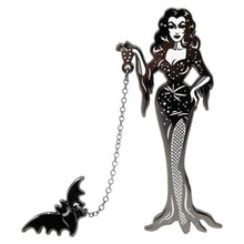 Load image into Gallery viewer, Vampira With Bat On Chain Enamel Pin
