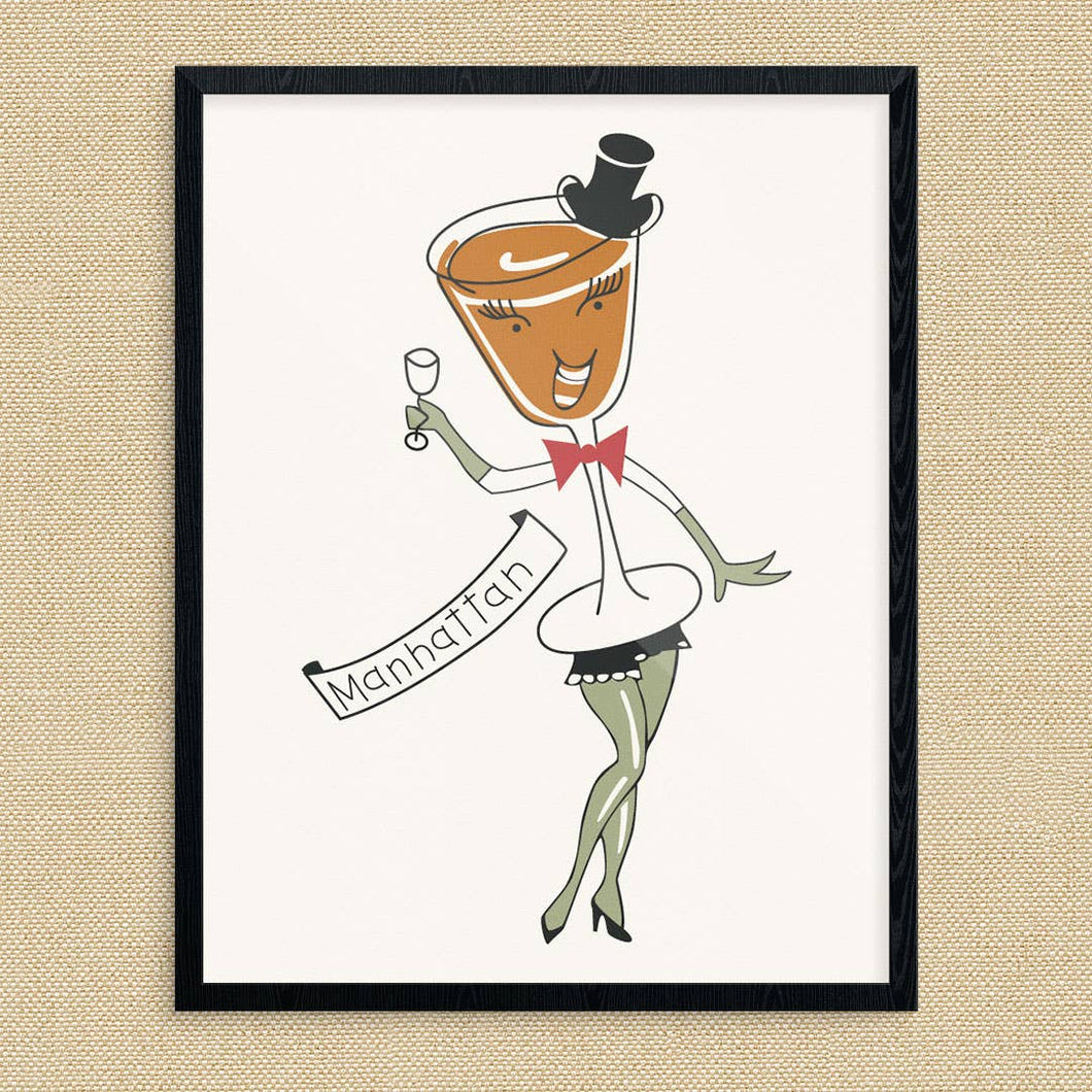 Dancing Manhattan Cocktail 28x35.5 Vintage Art Print