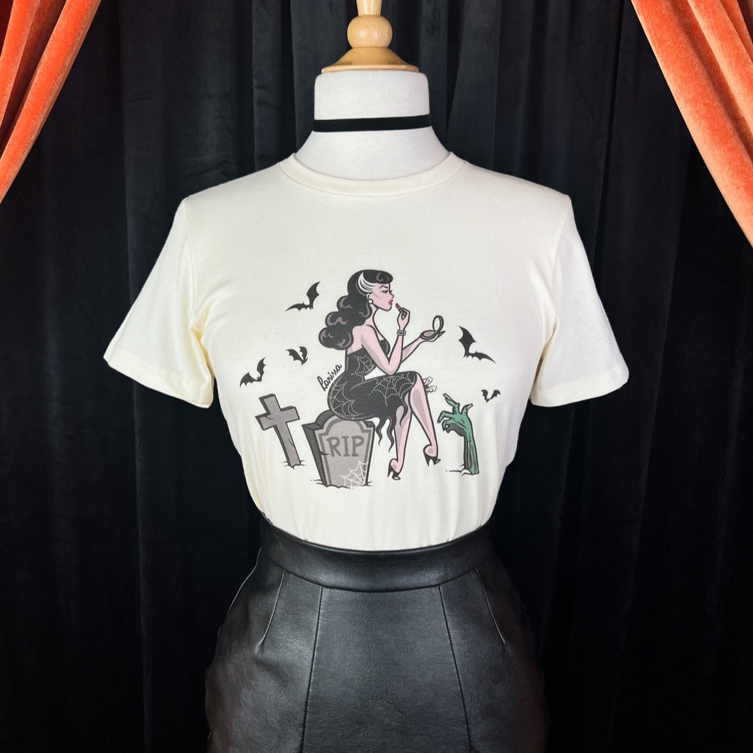Mischief Made Graveyard Glamour Ladies Fitted Tee Ivory