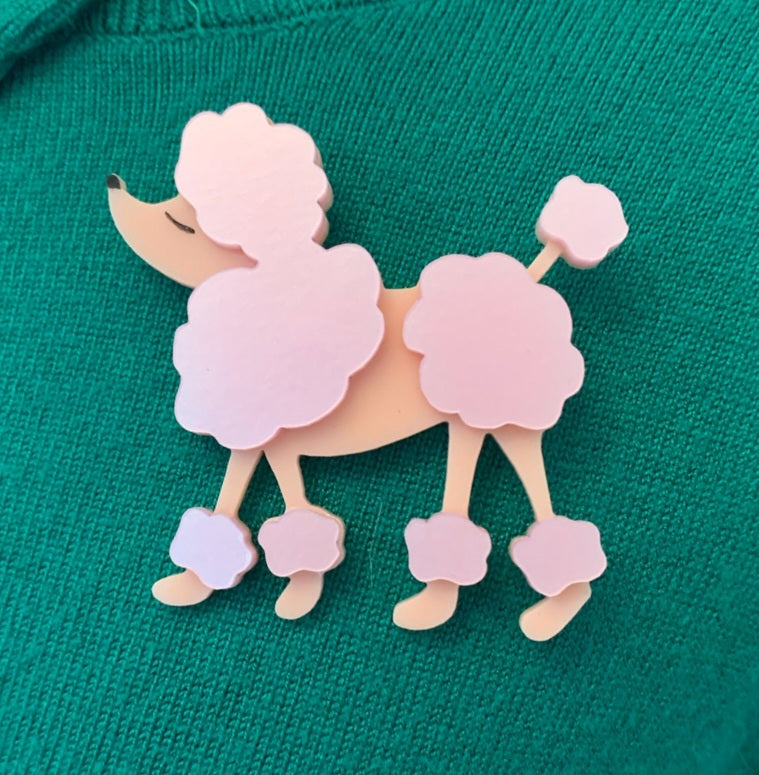 Pink French Poodle Brooch