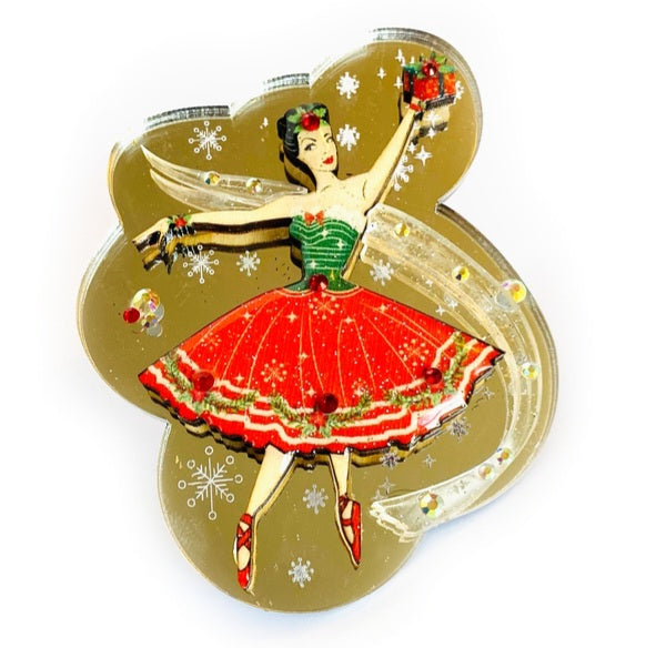 Beautiful Ballerina Mirrored Christmas Brooch