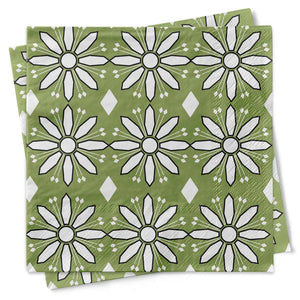 Green Mid Century Flower Design Cocktail Napkins