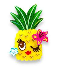 Load image into Gallery viewer, Lipstick &amp; Chrome Miss Fluff Pucker Up Pineapple Acrylic Brooch
