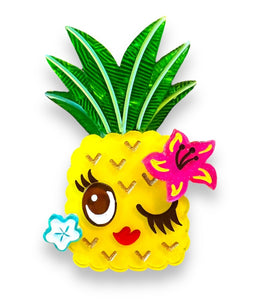 Lipstick & Chrome Miss Fluff Pucker Up Pineapple Acrylic Brooch