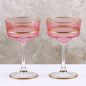 Pink Handmade Vintage Crystal Cocktail Coupe