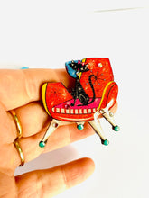 Load image into Gallery viewer, Mid Century Atomic Cat On Chair Pin Brooch
