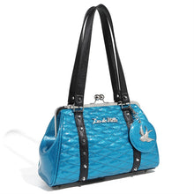 Load image into Gallery viewer, Lux de Ville Villain Blue Love Bird Kiss Lock Handbag
