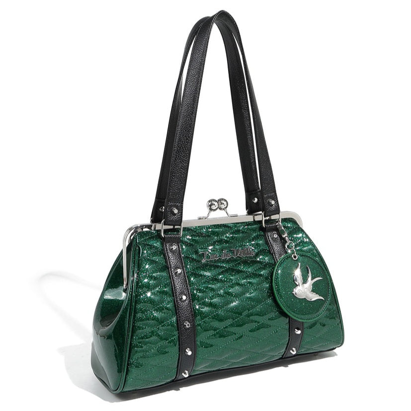 Lux De Ville Venus Green Love Bird Kiss Lock Handbag