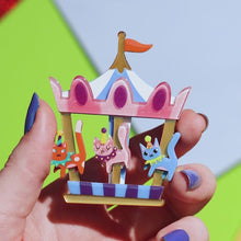 Load and play video in Gallery viewer, Erstwilder A Day At The Fair Meowy Go Round Acrylic Brooch
