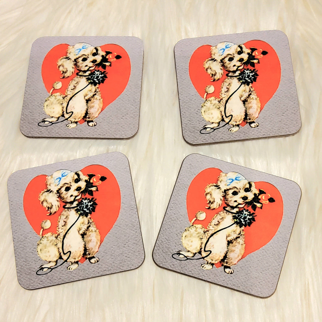Cute Poodle With Love Heart Coaster