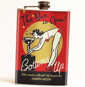 The Bar Is Open Bottoms Up Hip Flask
