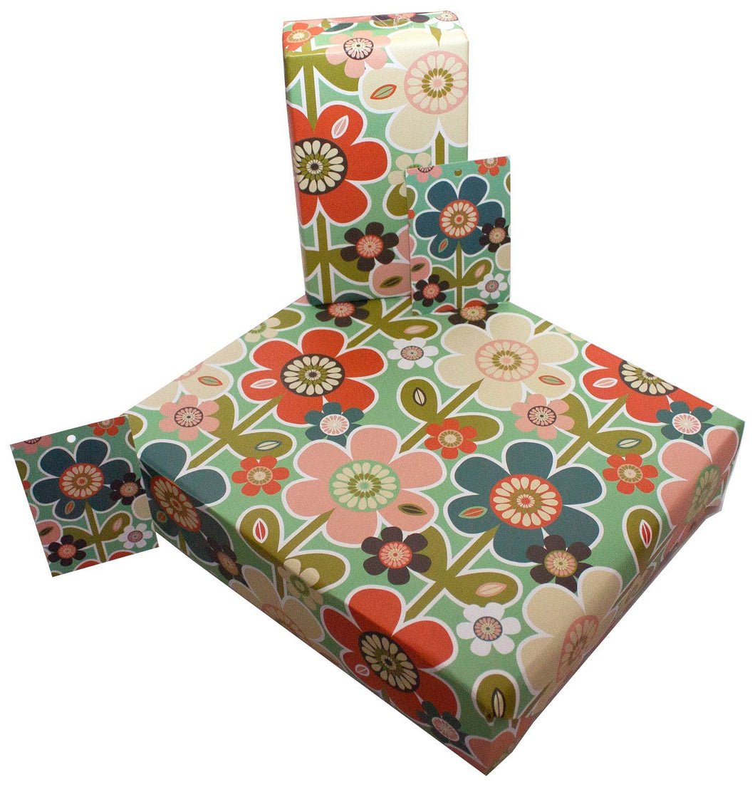 Retro Daisies Gift Wrapping Paper & Tag