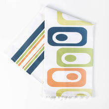 Load image into Gallery viewer, Mid Century Squares Dish Towel With Pom Pom Trim
