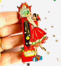 Load image into Gallery viewer, Christmas Eve Grandfather Clock Brooch
