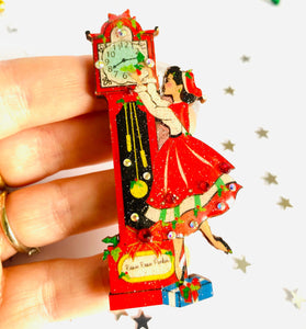 Christmas Eve Grandfather Clock Brooch