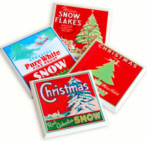 Set Of 4 Vintage Fake Snow Christmas Coasters