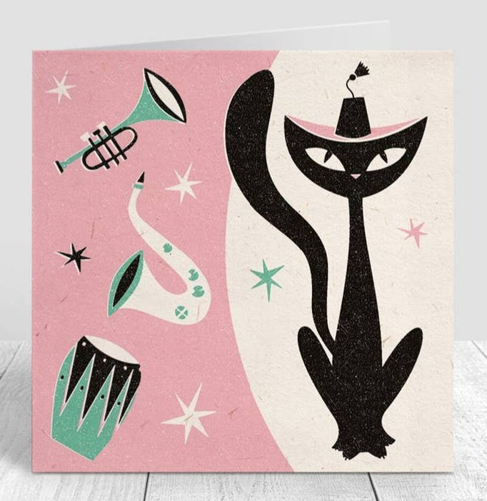 Jazz Cat Greetings Card