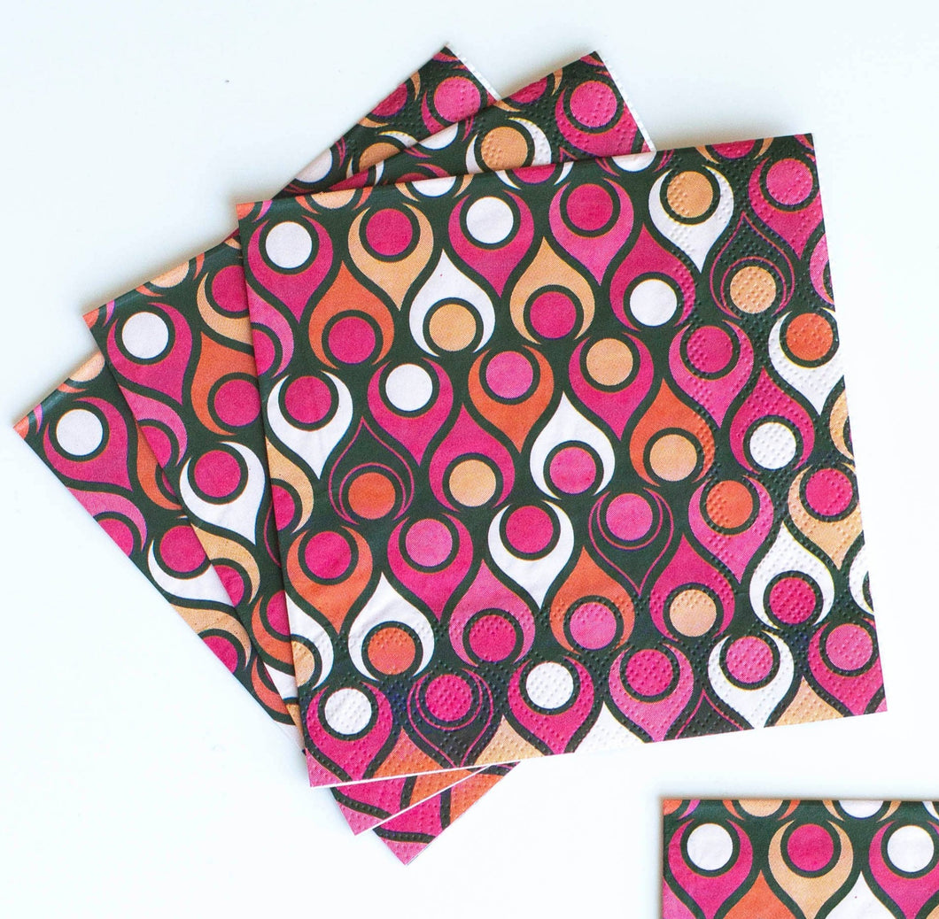 Mid Century Pink Teardrop Cocktail Napkins