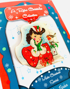 Vintage Lady With Little Robin Christmas Brooch