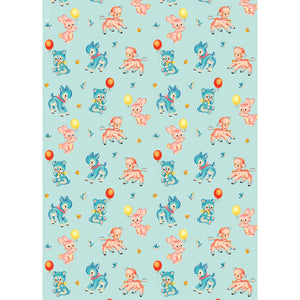 Blue Kitsch Animals Gift Wrapping Paper