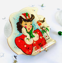 Load image into Gallery viewer, Vintage Lady With Little Robin Christmas Brooch
