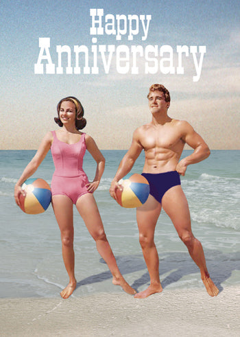 Retro Beach Couple Anniversary Greetings Card