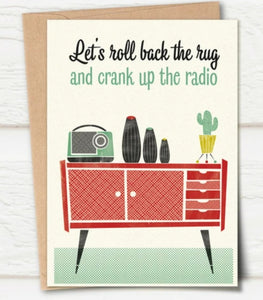 Let's Roll Back The Rug Mid Century Style Greetings Card