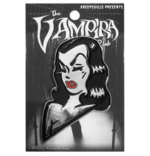 Load image into Gallery viewer, Vampira XL Pin With Red Glitter Lips

