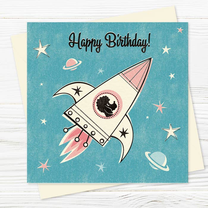 Space Poodle Birthday Greetings Card