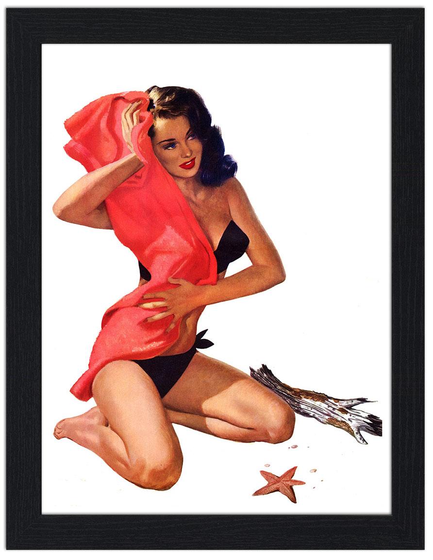 Pi Up Girl With Red Towel 30x40 Unframed Art Print