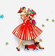 Load image into Gallery viewer, 1950s Christmas Girl Brooch
