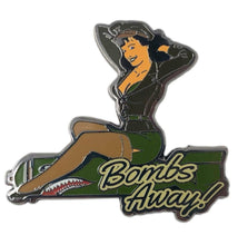 Load image into Gallery viewer, Bettie Page Bombs Away Enamel Pin
