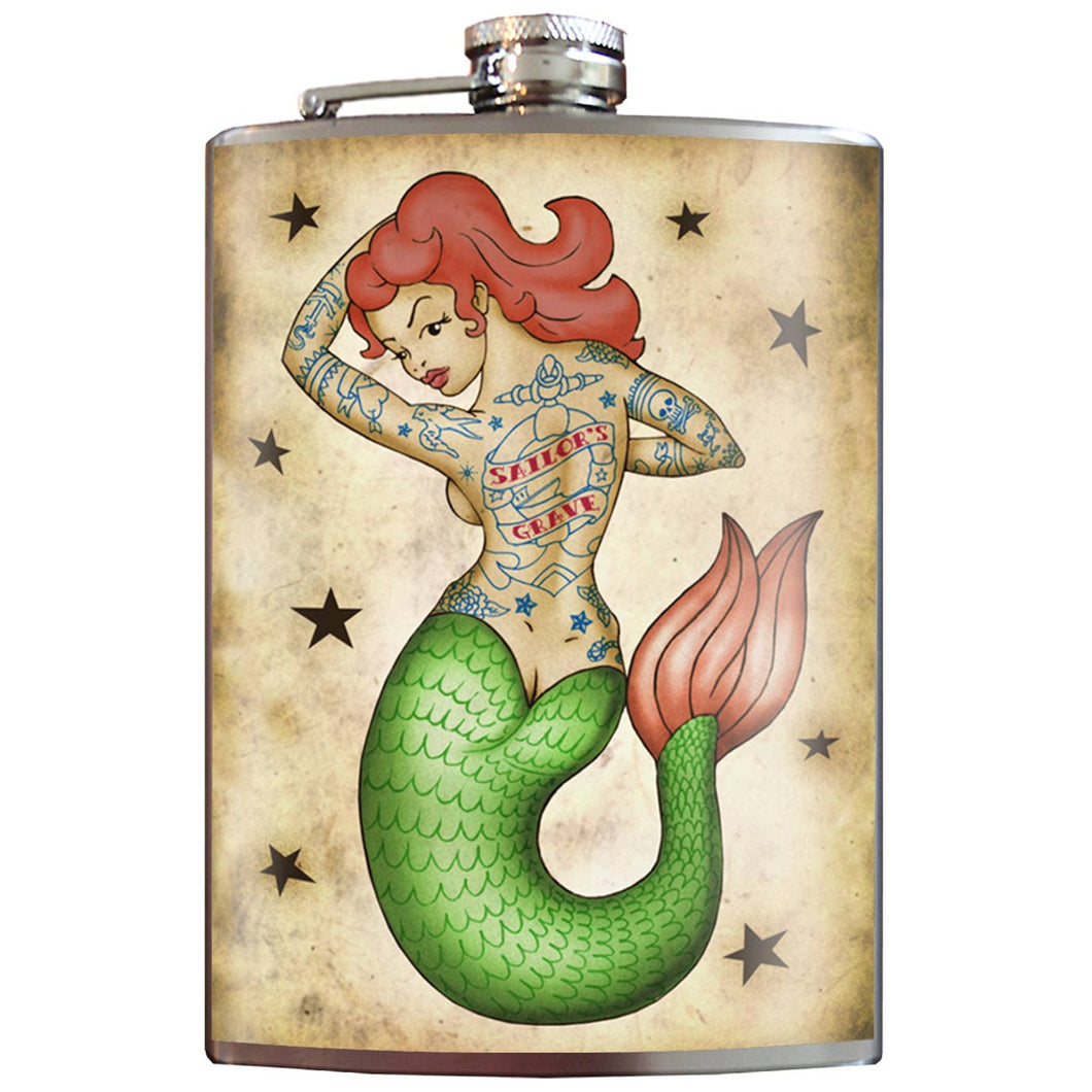 Tattooed Mermaid Hip Flask