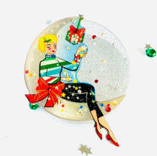 Load image into Gallery viewer, 1950s Moon Girl Christmas Brooch
