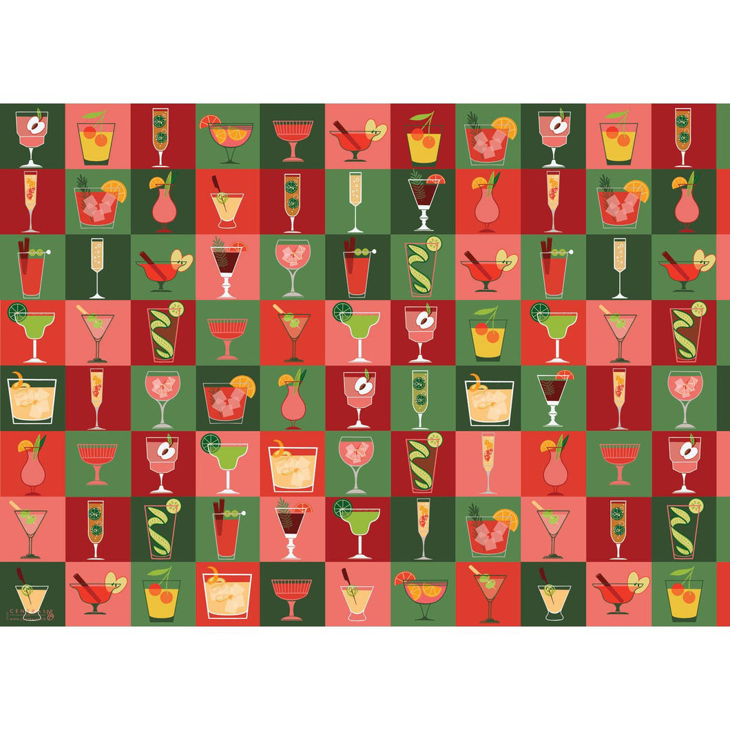 Red & Green Mid Century Cocktails Gift Wrapping Paper