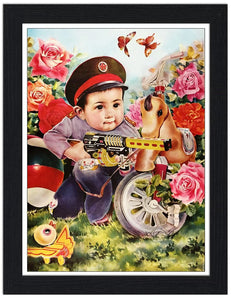 Kitsch Boy With Gun 30x40 Unframed Art Print